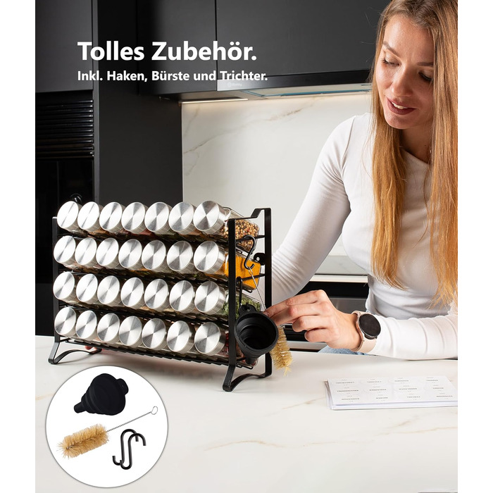 Підставка для спецій Deco haus, настінна та настінна З 28 БАНКАМИ ТА ЕТИКЕТКАМИ ДЛЯ СПЕЦІЙ - Органайзер для спецій - Настінна підставка для спецій - Органайзер для підставок для спецій - Підвісна підставка для спецій - Підставки для спецій з кришкою з нер