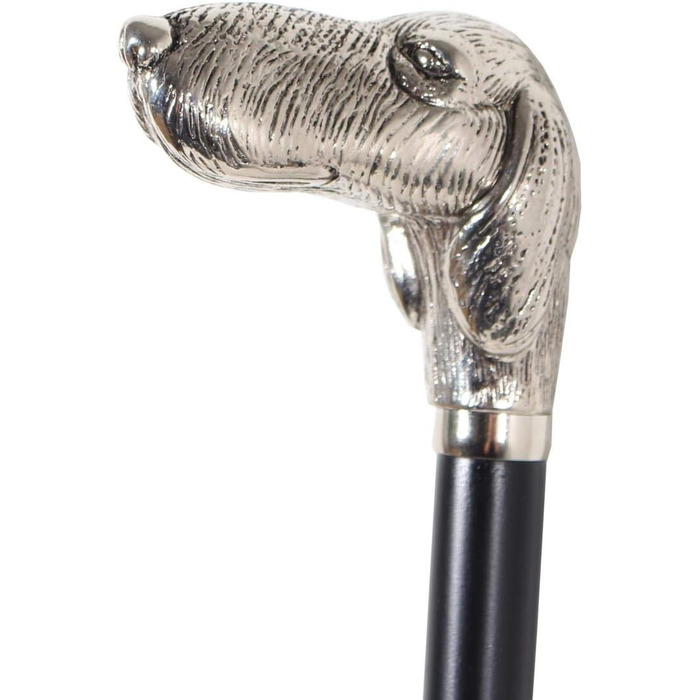 Дизайнерський ріжок для взуття 70 см зі сріблястою головою собаки в якості ручки, чорний дерев'яний стрижень