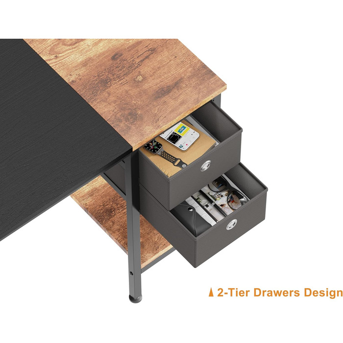 Письмовий стіл HOMIDEC, комп&39ютерний стіл, ПК-стіл, стіл з шухлядами, офісний стіл для офісу, вітальні, дому, офісу, 140 x 50 x 75 см, чорний, 140 см