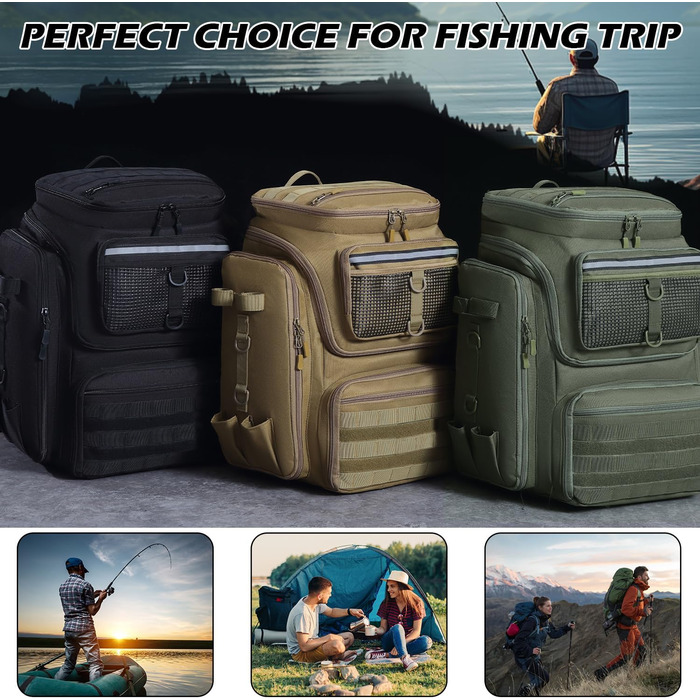 Рибальський рюкзак BlesMaller з тримачами для вудилищ, велика сумка для риболовлі, 45 л, водонепроникний рюкзак для рибальського спорядження для риболовлі, походів, кемпінгу, походів