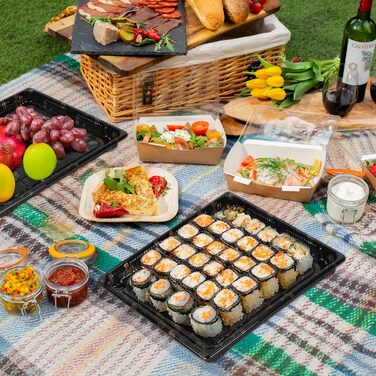 Багаторазових коробок для приготування їжі з кришками, 28 x 28 x 4,5 см, сервірувальні таці з кришками, коробки для їжі, багаторазові коробки для приготування їжі, для фуршетів, святкової їжі, суші, 28 x 28 x 4,5 см, 15