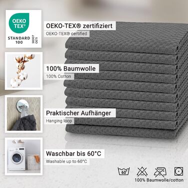 Набір з 10 чайних рушників, 45x60 см, бавовна, сірий Сірий 45 x 60 см