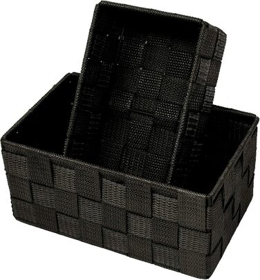 Набір кошиків для зберігання Lashuma з 2 предметів, розміри кошиків 19x10x7 см та 20x13x10 см, кошики для ванної кімнати, що штабелюються, колір чорний