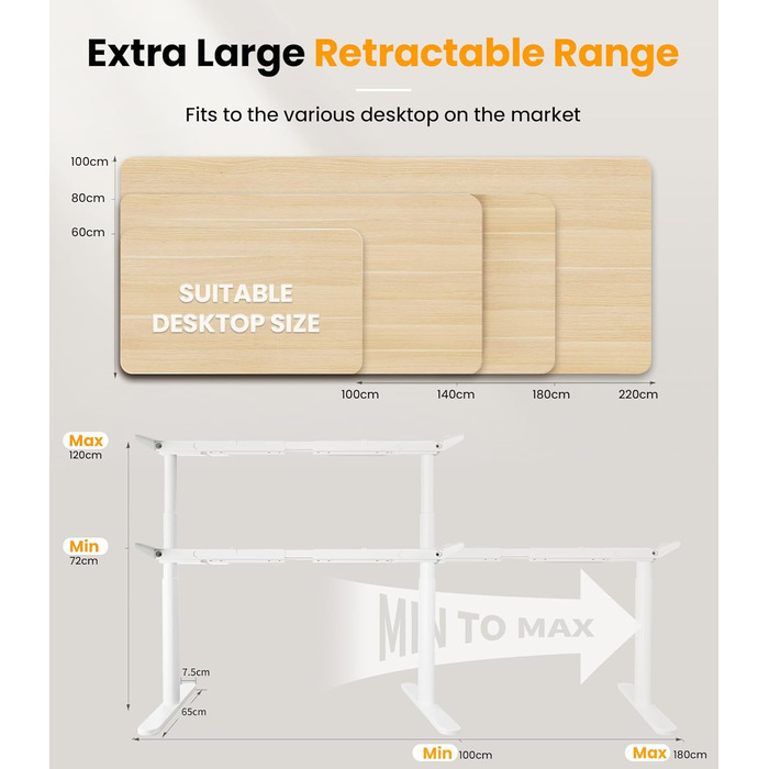 Каркас столу MAIDeSITe EL2 Plus Art з регульованою висотою та овальною конструкцією ніжок, електричний двомоторний каркас столу з регулюванням висоти від 62 до 125 см, 4 елементи керування пам&39яттю, стіл з регульованою висотою, білий