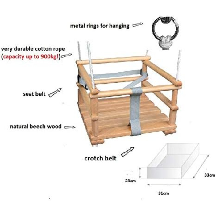 Дерев'яні дитячі гойдалки Дитячі гойдалки Дерев'яні дитячі шезлонги Кімнатні гойдалки Внутрішня дитяча гойдалка Тканинне дитяче крісло Дитяча гойдалка Підвісний ремінь безпеки 4 в 1 Внутрішній зовнішній (натуральний і червоний)