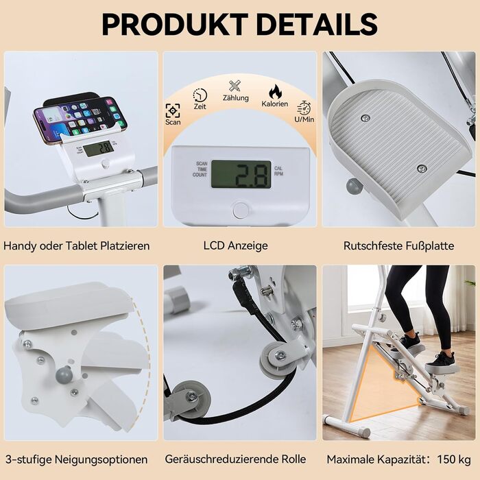 Степер LEAFIA для домашнього використання, вертикальний тренажер для скелелазіння Stairmaster для тренувань усього тіла, складний компактний аеробний тренажер для скелелазіння, крос-трейнер з РК-дисплеєм, регульованими ручками та педалями