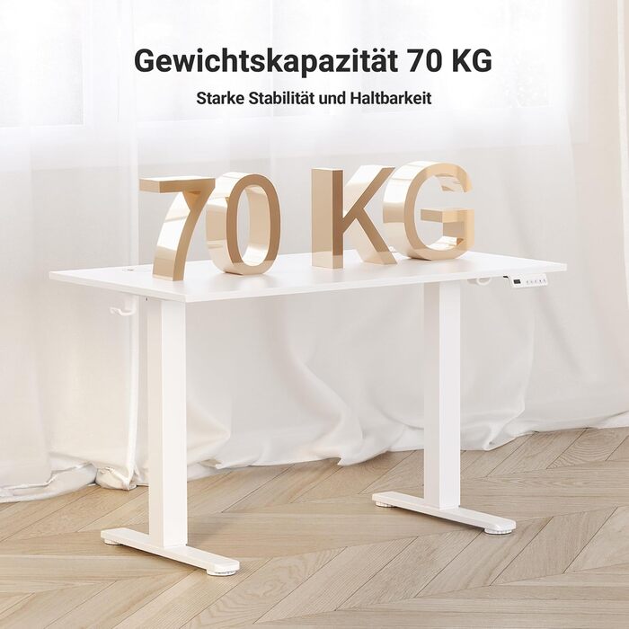 Стіл Claiks з регульованою висотою 120x60 см, стіл з електричним регулюванням висоти, стіл для роботи сидячи/стоячи з 2 гачками та 3 функціями пам&39яті, регульований комп&39ютерний стіл для роботи стоячи, стіл для роботи стоячи, білий 120 x 60 см