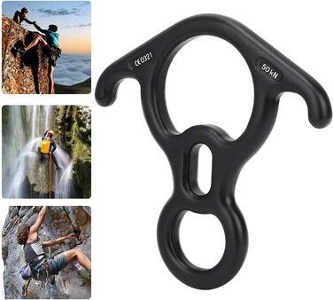 Спускний пристрій Alomejor 50KN для скелелазіння, спуску з гірки, рятувального верстату, восьмикільцевого верстату, великого розміру, для страховки та спуску з вигнутими вухами, для скелелазних рам Peak