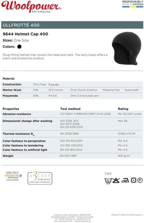 Кепка для шолома Woolpower 400 Один розмір Чорна