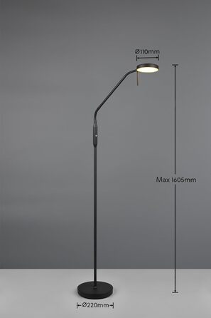 Світлодіодна торшерна лампа Reality Moreno R44561132, матовий чорний метал, 3 Вт LED, акумулятор із зарядною станцією, сенсорний диммер, регулювання кольору світла