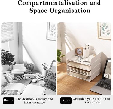 Ярусний штабельований лоток для документів формату A4, органайзер для лотків для листів, органайзер для столу, тримач для документів, сортувальник паперу формату A4 для офісу, школи (горизонтальний, білий) горизонтальний білий, 4-