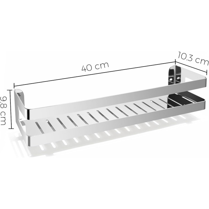 Душова полиця,Полиця для ванної кімнати з нержавіючої сталі SUS304,Душова полиця для ванної та кухні,Душова корзина 40 см,Хромоване срібло 40 x 10,3 x 9,8 см