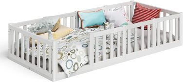 Ліжко Bellabino Tapi 90x200 см, дитяче ліжко із захистом від випадіння, включаючи рейкову раму, підлогове ліжко Монтессорі для хло