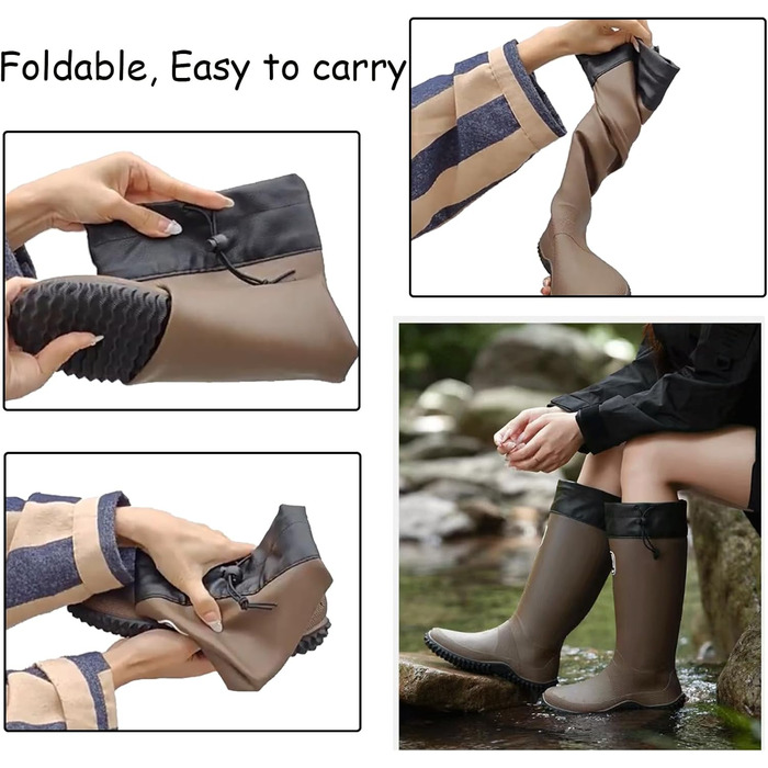 Жіночі та чоловічі складні високі гумові чоботи Lvptsh, складні водонепроникні садові чоботи з довгим халявою, гумове взуття, садове взуття, веллінгтони, зелені, розмір 40/41 EU