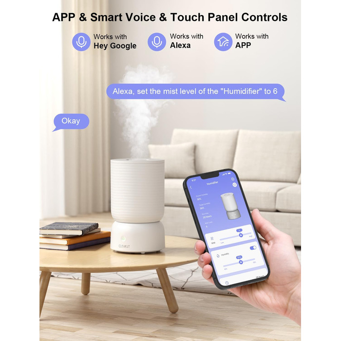 Зволожувач повітря CLEVAST, ультразвуковий зволожувач повітря з верхнім заповненням 3 л Cool Mist безшумний, зволожувач повітря дл