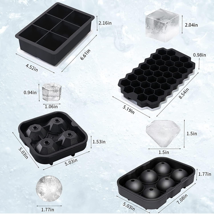 Силіконова форма для льоду з кришкою - набір з 4 шт. , легко вивільняється, підходить для коктейлів і соків з віскі тощо, схвалено