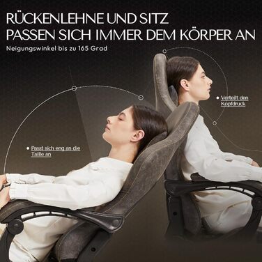 Розкішне ігрове крісло Dowinx, ергономічне зі штучної шкіри з простьобаною обробкою Boutis, масажна поперекова опора та підставка для ніг, регульоване офісне крісло 90-170, вантажопідйомність до 200 кг, для домашнього офісу та ігор, коричнево-коричневий в