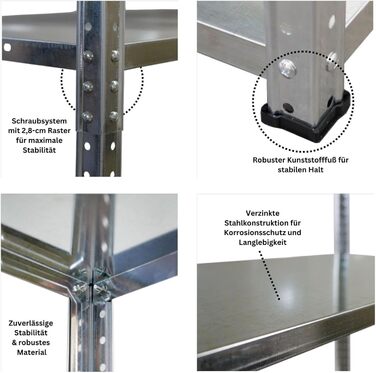Безригельний стелаж PROREGAL Haldor з металевими полицями, 180 x 90 x 40 см (В x Ш x Г), 5 рівнів, вантажопідйомність полиць 100 кг, оцинкована сталь, металевий стелаж, кухонний стелаж, стелаж для підвалу, стелаж для гаража, стелаж для зберігання, 180 x 9