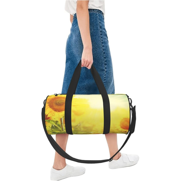 Спортивна сумка для подорожей, сумка-баул з квітковим принтом соняшників, чорна, універсальний розмір