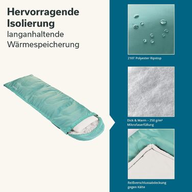 Спальний мішок Skandika Skye Blanket Спальний мішок на 3 сезони з подушкою, що з&39єднується, 220 x 75 см, наповнювач з мікрофібри 250 г/м, внутрішня кишеня, можна прати Спальні мішки для вулиці, блакитного кольору Застібка-блискавка зліва