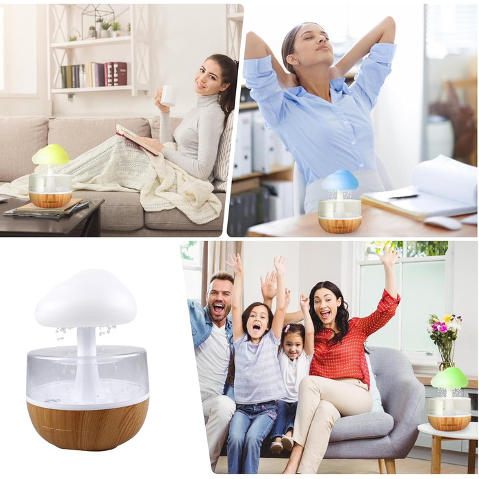 Зволожувач Rain Cloud з нічником Rain Cloud Humidifier Lamp Waterfall, 3 в 1 зволожувач повітря/дифузор для ефірних олій/7 кольорів нічник, стіл, фонтан, тумбочка