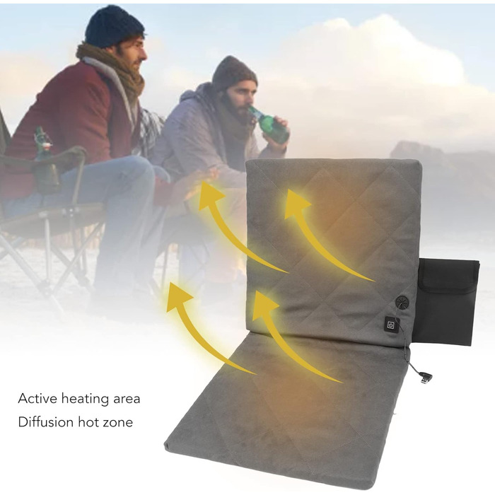 Підігріте кемпінгове крісло зі спинкою, електрично підігрітим сидінням, складними стадіонними сидіннями, підігрівом чохла зі спинкою для кемпінгу, риболовлі, полювання (сіре)