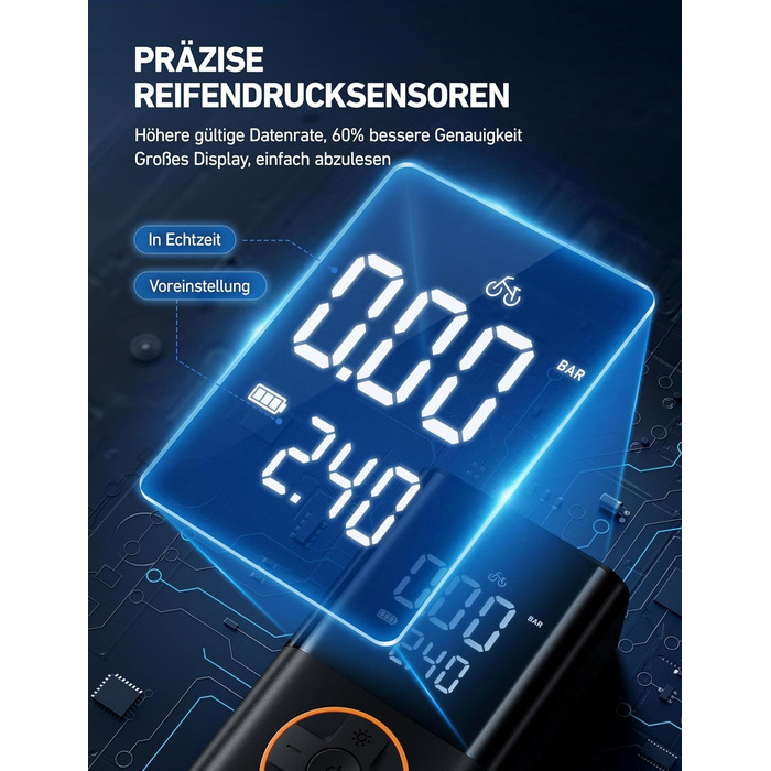Бездротовий електричний повітряний насос AstroAI, портативний акумуляторний велосипедний насос з усіма клапанами, світлодіодне світло, акумуляторний насос для шин для велосипедів, електровелосипедів, автомобілів, мотоциклів, м&39ячів, чорний