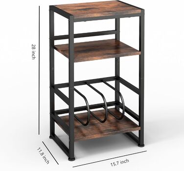 Підставка для програвача платівок, 3-ярусний бічний столик, столик для програвача платівок, до 120 альбомів, столик для вітальні, спальні, вінтажний коричневий (сільський коричневий)