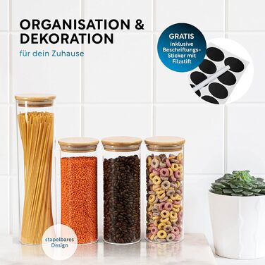 Банки для зберігання CLIDOR - Набір з 4 шт. (інноваційна товщина скла 3 мм) - Герметичні банки для зберігання з кришкою - Штабельо