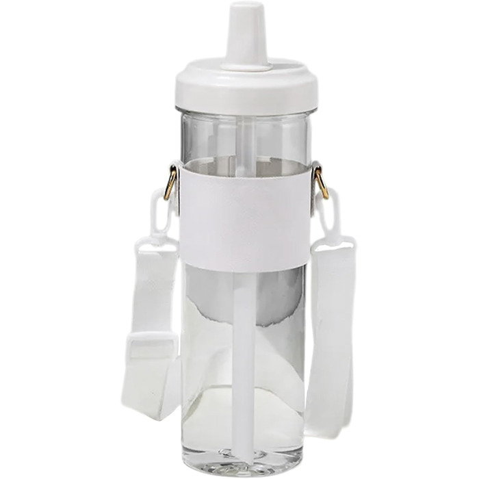 Чашка для пиття з плечовим ременем. Практична пляшка для води зі знімною трубочкою. Виготовлена з пластику. Для любителів напоїв. З плечовим ременем.