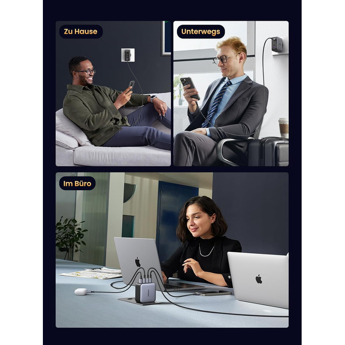 Зарядний пристрій GaN USB C Блок живлення 4 порти Зарядний пристрій PD з PPS сумісний з MacBook Pro, iPhone 16 Pro Max/16 Pro/15 P