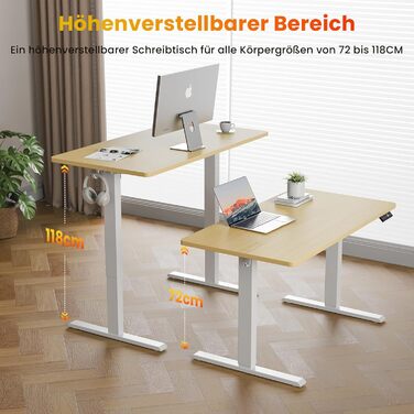 Стіл з регульованою висотою, електричний комп&39ютерний стіл 140 x 60 см, стіл для роботи сидячи та стоячи з 4 положеннями пам&39яті, стіл для роботи стоячи з 2 гачками для офісу, з&39єднувальна пластина, дуб