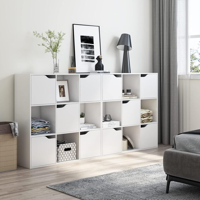 Книжкова полиця FirFurd, біла полиця, книжкова шафа з 5 дверцятами та 9 відділеннями, полиця для зберігання, офісна полиця для вітальні/кабінету, 90 x 29 x 90 см