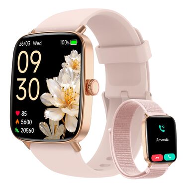 Жіночий смарт-годинник, 1,85-дюймовий смарт-годинник з функцією телефону, жіночий фітнес-годинник з пульсометром, монітором сну, SpO2, 110 спортивних режимів, крокомір, водонепроникний спортивний годинник IP68 для Samsung/iPhone/Android, 1,85 дюйма, рожев
