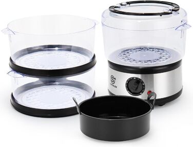 Електрична парогенератор SUPERLEX 7,5 л з 3 контейнерами для пароварки та кришкою Можна мити в посудомийній машині, таймер з паровим двигуном на 60 хвилин, автоматичне вимкнення, без бісфенолу А