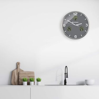 Радіокерований настінний годинник Bresser MyTime io NX з термометром та гігрометром, 30 см, сірий (нова версія), 8020211MGU000