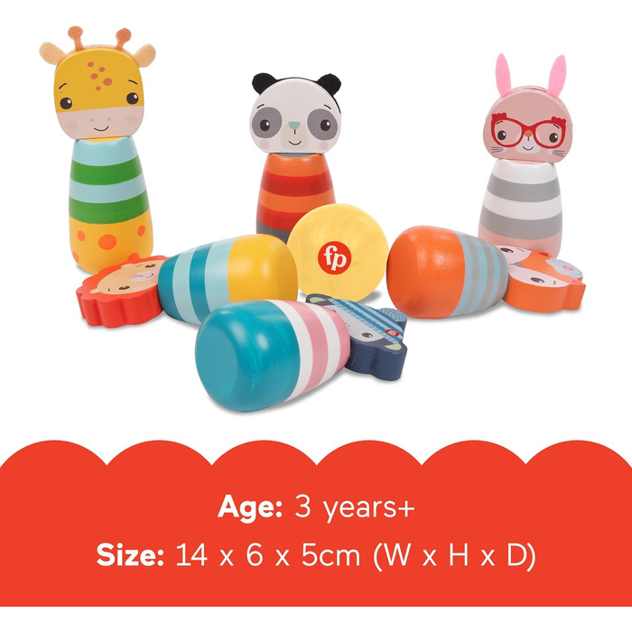 Дерев&39яні кеглі Fisher-Price 173A, підходять для гри в приміщенні та на вулиці, для дітей віком від 3 років