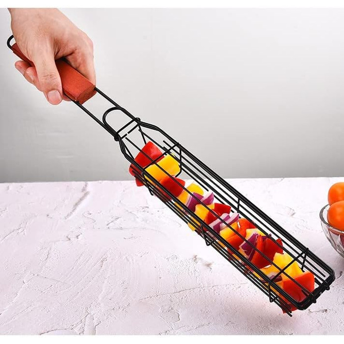 Кошик для гриля з нержавіючої сталі Bestargot Camping 304, кошик для гриля на дровах, кошик для гриля з 1 предметів з дерев'яною р