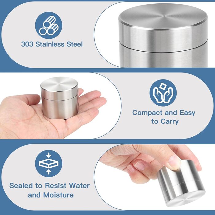 Герметична коробка Lalago 50 мл з нержавіючої сталі, бляшанка для чаю з нержавіючої сталі, коробка для таблеток, каністра для чайного листя, бляшанка для кави, портативна міні-коробка, портативна міні-коробка для ділових поїздок, подорожей, домашнього офі