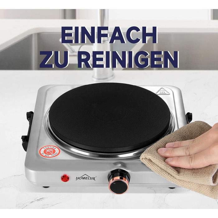 Варильна поверхня Homelux 1500 Вт варильна поверхня, індивідуально регульована 5 режимів нагрівання, варильна поверхня для кухні, офісу або кемпінгу, чорний 1500 Вт Чорний