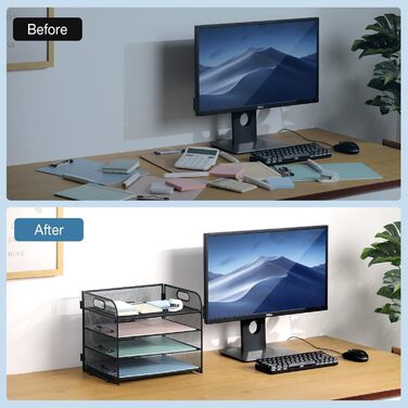 Металевий лоток для листів/документів А4, 4 відділення, лоток для паперу, що штабелюється, система подачі з сітчастою структурою та ручкою, чорний, компактний, 32,8 x 24,7 x 27,6 см, 4 відділення - чорний