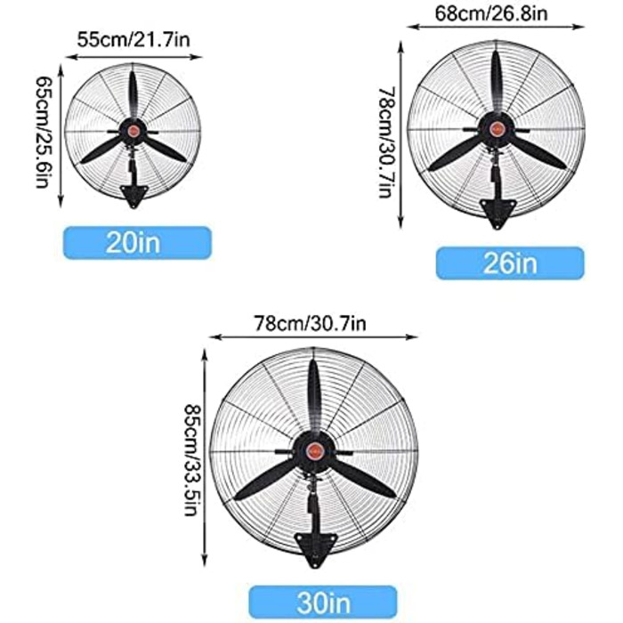 Настінний вентилятор, настінний вентилятор промислового обладнання, три швидкості, широкий кут подачі повітря, тиха робота, використовується в їдальні гуртожитку (розмір 30 дюймів) (20 дюймів)