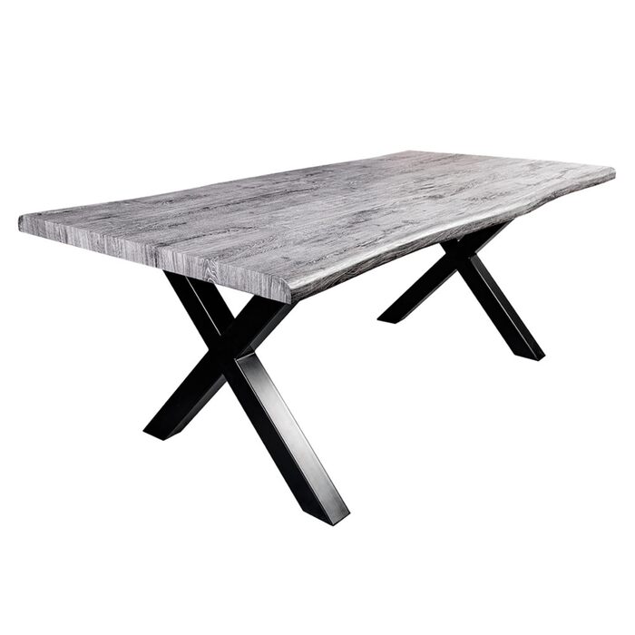 Обідній стіл Riess Ambiente Industrial WILD - 160 см - сірий лаймований чорний - дизайн дикого дуба - з натуральним краєм X-подібний стіл для конференцій 160 см