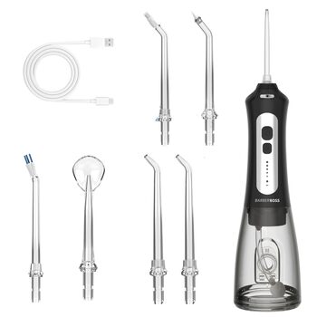 Портативний іригатор для ротової порожнини для дому та подорожей, 5 режимів тиску, 6 насадок, резервуар 300 мл, USB-перезаряджання, водонепроникність IPX7, засіб для чищення зубів та догляду за яснами (для брекетів та загальної гігієни)