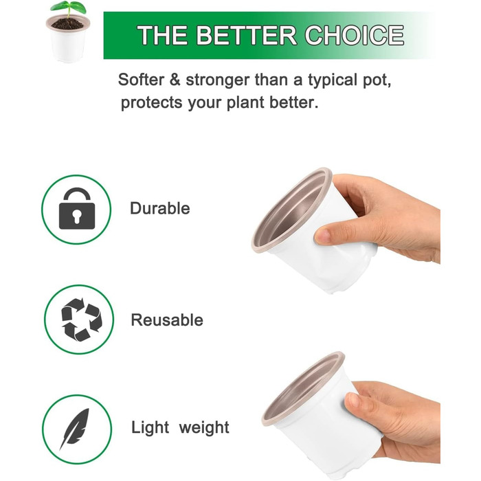 Горщики для розсади 9 см з лотком для розсади (без отворів) 4 лотки для посадки з 50 горщиками для розсади, для підвіконь та теплиць, для пророщування рослин, мікрозелені, гідропонного вирощування, 50 шт. білого пластику 9 см та лоток