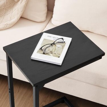 Набір з 2 приставних столиків AMHANCIBLE, журнальний столик C-подібної форми, стіл для вітальні з металевим каркасом, мобільний журнальний столик, журнальний столик-диван для кави та ноутбука, приставний столик для спальні, вітальні, чорний