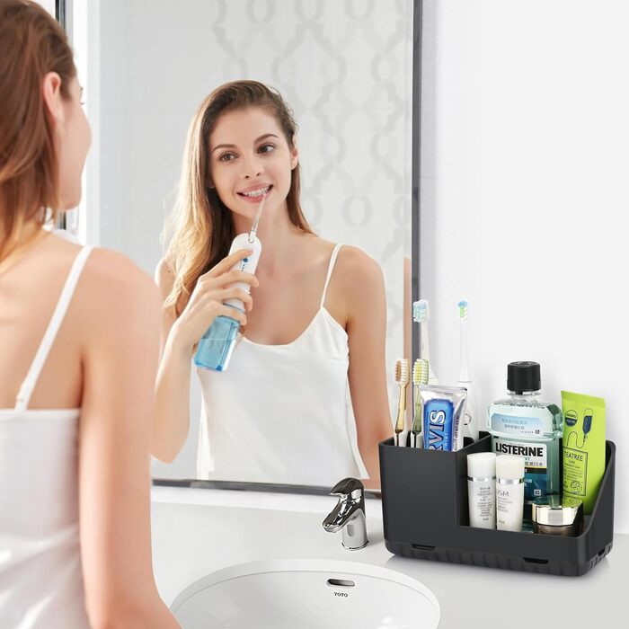 Тримач для зубної щітки для органайзера для ванної кімнати, тримач для електричної зубної щітки зі зливним отвором, знімний органайзер для зубної щітки для ванної кімнати, кухні та сімї (чорний)