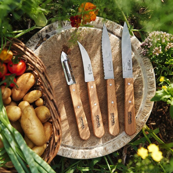 Різнокольоровий, 001300 Estuche Esenciales Mango de haya barnizada Natural N 112 patatero N113 dentado N114 cuchillo para verdura