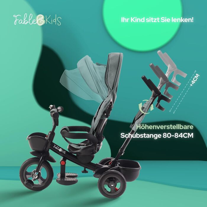 В1 триколісний велосипед Noemi з перекладиною від 18 місяців до 25 кг, передній і задній хід, шини PU, великий вільний хід, кошик,