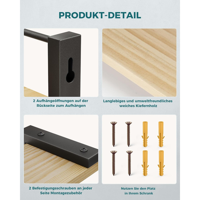 Настінні полиці для спецій OROPY з 2 предметів для кухні, підвісний органайзер для спецій із соснової деревини, дерев&39яна настінна кухонна полиця для дверцят шаф, банки для трав з анкером, банки для спецій - соснова деревина, 40x9 см, набір з 2 предметі